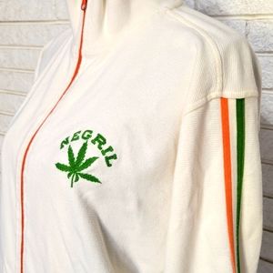 Vtg Lucky Brand Negril pot leaf XL varsity track jacket rare 90s unisex